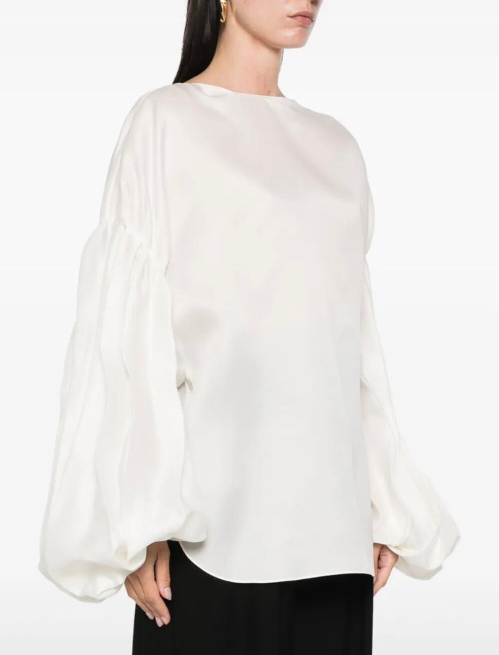 Khaite Quico Balloon-Sleeve 100% Silk Blouse in Chalk Size 2 NWT w/Flaw